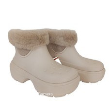 Crocs Stomo Lined Boot Faux Fur Timmed US Men's 9 Women Size 11 Stucco