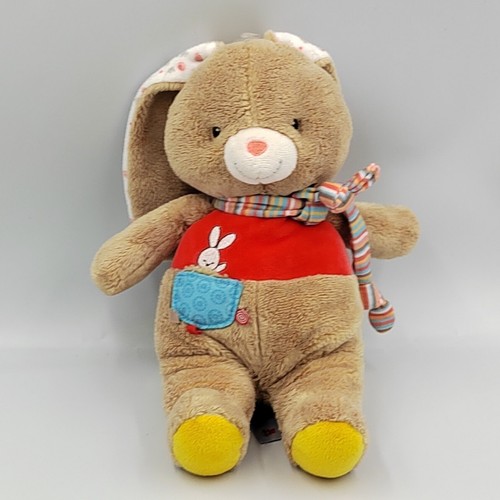 Doudou lapin beige jaune bleu