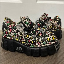 NWOB New Rock M-120N-C89 Chunky Leopard Oxford Shoes Size EU 38