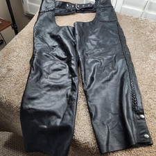 BARNEY'S Leather Chaps Men’s XL Black Genuine Leather  Harley Motorcycle Riding