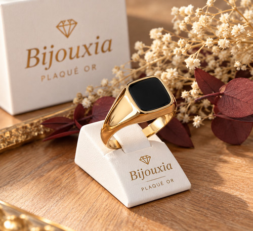Bague chevalière onyx plaqué - bague,