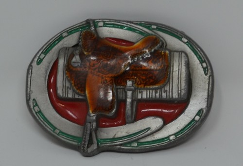 Western saddle enameled belt - saddle,