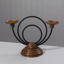 Villedieu France 1930s Art Deco Modernist Copper & Iron Candelabra Candle Holder