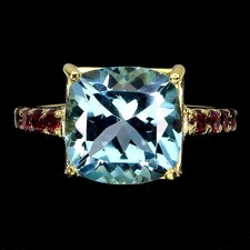 925 Bague en Argent Coussin Topaze Bleu Suisse 12mm Rhodolite Gemme Taille 8