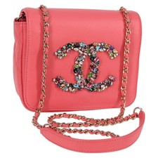 CHANEL Matelasse Bijoux Chain Shoulder Bag Lamb Skin Pink Gold CC Auth 127511M