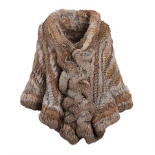 Women Winter Genuine Rabbit Fur Knitted Cape Warm Shawl - Poncho Wedding Evening