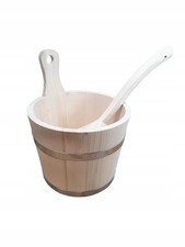 Seau sauna bois 5L + louche inox accessoire bain nordique rustique  
