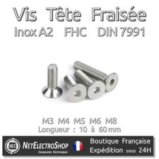 Vis à Métaux Tête Fraisée, 6 Pans Creux, FHC, Inox A2, DIN 7991, M3-M8 x 10-60mm