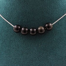 Pierres et Minéraux. Collier 5 perles Obsidienne dorée 8 mm. Chaine en acier in