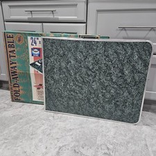 Vintage Aluminum Portable Fold-Away Table 24x60 Green Granite Look Retro 