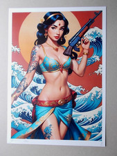 Death NYC ( Original Art  Print ) : " Machine Gun Pin Up " Tirage 100 Ex signée