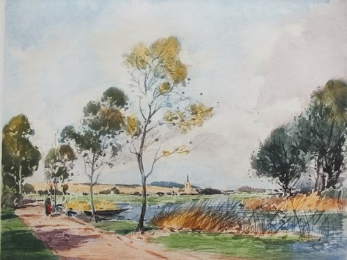 étang lithographie ou - lithographie, eau