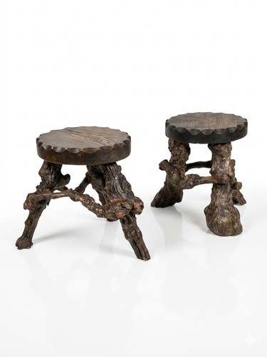 Paire tabourets tripodes - paire,