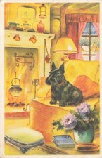 ILLUSTRATED CP DOG ON CANAPE NEAR FIREPLACE - 12555