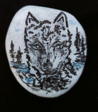 Galet peint  abstrait / Husky