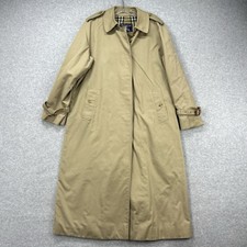 Vintage Burberry Trench Coat Womens 14 Long Tan Nova Check Liner Hidden Buttons
