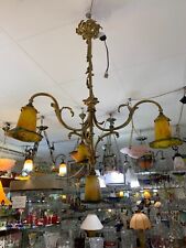 Chandelier 4 Tulips Glass Paste Signed Muller Brothers