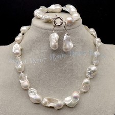 15-23MM Natural White South Sea Baroque Keshi Pearl Necklace Bracelet Earring