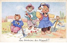 CHAT #35288 CHATS CAT KATZE CHATS HUMANISES EY CHIEN AU JARDIN PAR ILLUSTRATEU