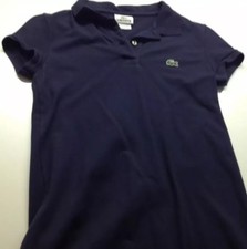 Lacoste 0645 Womens Dark blue Knit 1/4 Button Down Solid Polo Top Shirt size 36