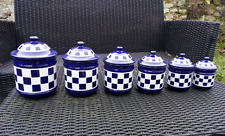 french Checkered Enamelware blue/white GRANITEWARE ENAMEL 6 canisters lustucru