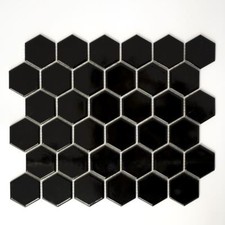 Mosaïque Carreau céramique hexagone noir brillant cuisine 11B-0302_f |10 plaques