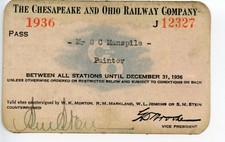 25D302 1936 CHESAPEAKE & OHIO RAILROAD RAIL PASS