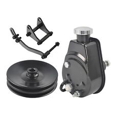 For SBC Chevy Saginaw Black Power Steering Pump & Double Groove Pulley & Bracket
