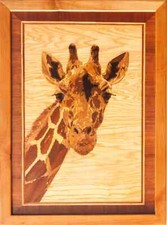 Girafe safari mosaïque bois ours portrait éco-cadeau incrustation tableau