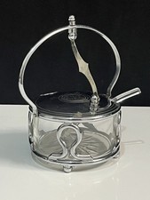 Pot à parmesan en cristal taillé avec support inox + cuillère – Vintage