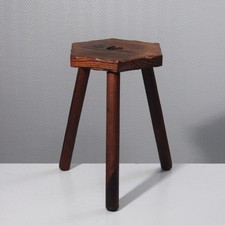 Vintage Dyed Wood Tripod Stool Brutalist Popular Design France 1950s