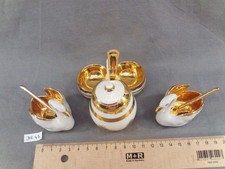 salt pepper mustard and 2 swans pink and gold Limoges porcelain (DE47)