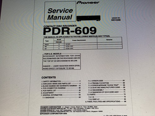 Pioneer pdr 609 service - pioneer,