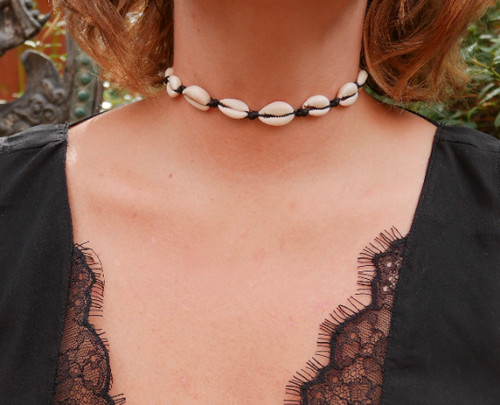 Collier noir coquillages - noir,