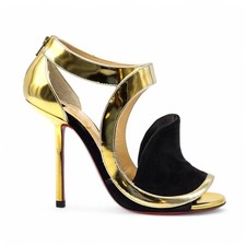 Christian Louboutin Rotonda Sandales En Cuir Talons 100 Or EU 34 US 4 - Neuf