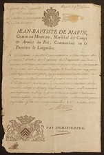 General J.B. MARIN de MONCAN, autograph aesthetics 1753