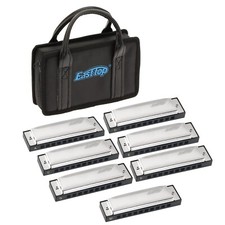 EASTTOP New Diatonic Harmonica Set of 7 Blues Harp Mouth Organ Set 10Holes Gift