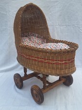 ANTIQUE WICKER WIRE SCOUPIDOU DOLL CRIB Child Toy 