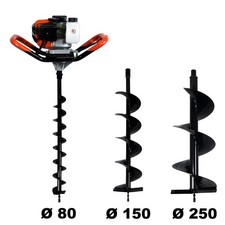 Tarière thermique 52 cm3, 3 CV + lot de 3 mèches (80, 150 et 250 mm)