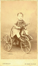 CDV Ca 1865 portrait child on horse tricycle by photogr. Jamin & Cie Paris