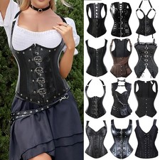 Women Steampunk Corset Bustier Top Vest Lace Up Waist Trainer Black Boned Shaper