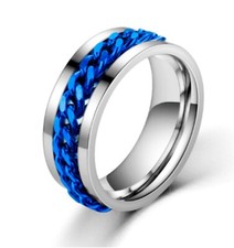 ?  Bague Homme Taille 11 - Argent avec Torsade Centrale Bleue Élégant