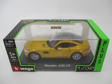 AU062 BURAGO 1/32 MERCEDES AMG GT YELLOW 2016 PLEXI BOX AND BASE Ref 42023Y