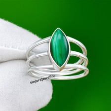Bague cadeau fait main en argent sterling 925 pierre précieuse malachite tail...