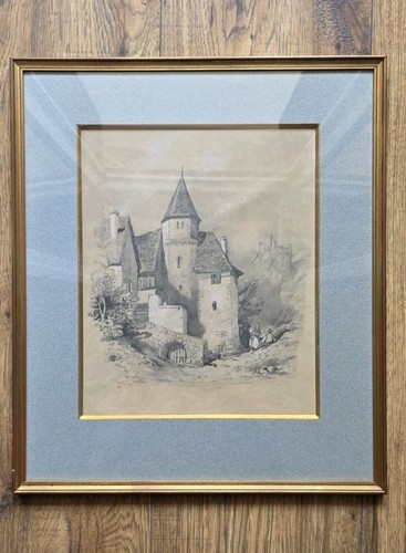 Ancien dessin fusain - , château