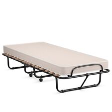 Lit d’Appoint Pliable 80 x 190 CM Lit Pliant sur Roulettes Matelas en Mousse 10