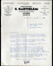 AUXERRE (89) CONFECTIONERY / ROASTING COFFEE CHOCOLATE "G. BARTHELEMI" in 1953