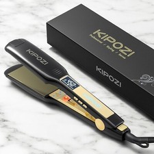 KIPOZI-Fer à lisser plat professionnel en titane avec écran LCD numérique,