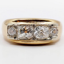 Bague jarretière art deco or 18k et 1,40 carats diamants taille ancienne