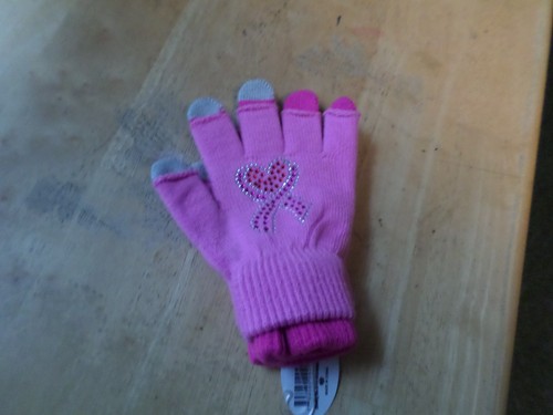 Pink ribbon knit gloves with - gloves,